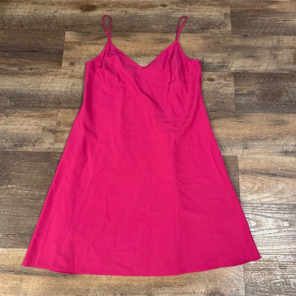 Hot Pink Slip Dress 10P Petite Spaghetti Strap V-Neck A-Line Valentines Day READ